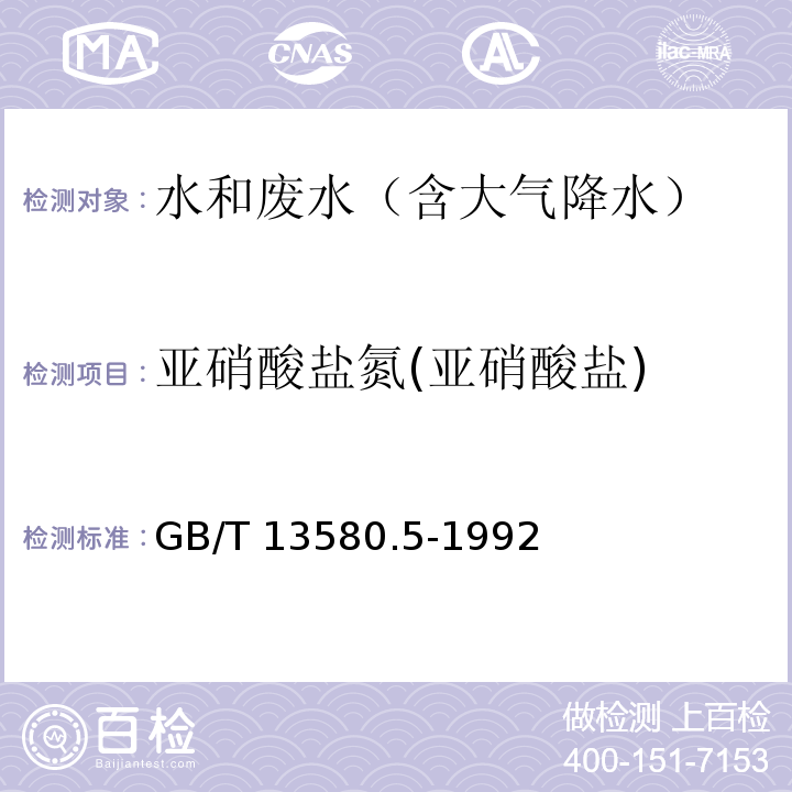 亚硝酸盐氮(亚硝酸盐) 大气降水中氟、氯、亚硝酸盐、硝酸盐、硫酸盐的测定 离子色谱法GB/T 13580.5-1992