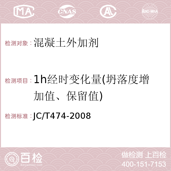 1h经时变化量(坍落度增加值、保留值) 砂浆、混凝土防水剂 JC/T474-2008