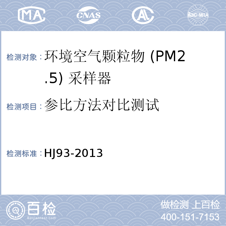 参比方法对比测试 HJ 93-2013 环境空气颗粒物 (PM10和PM2.5) 采样器技术要求及检测方法(附2018年第1号修改单)