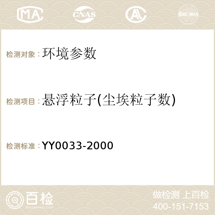 悬浮粒子(尘埃粒子数) 无菌医疗器具生产管理规范 YY0033-2000