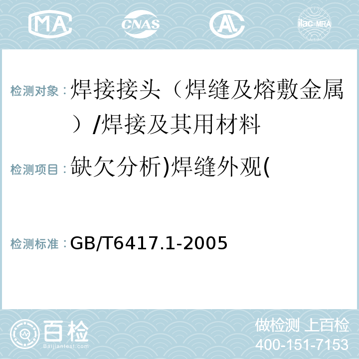 缺欠分析)焊缝外观( GB/T 6417.1-2005 金属熔化焊接头缺欠分类及说明