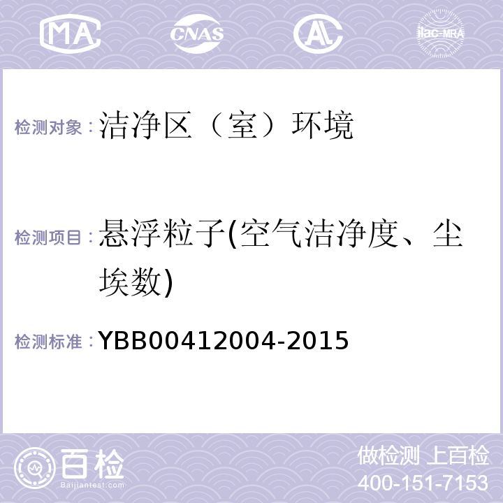 懸浮粒子(空氣潔凈度、塵埃數(shù)) 藥品包裝材料生產(chǎn)廠房潔凈-室（區(qū)）的測試方法 YBB00412004-2015