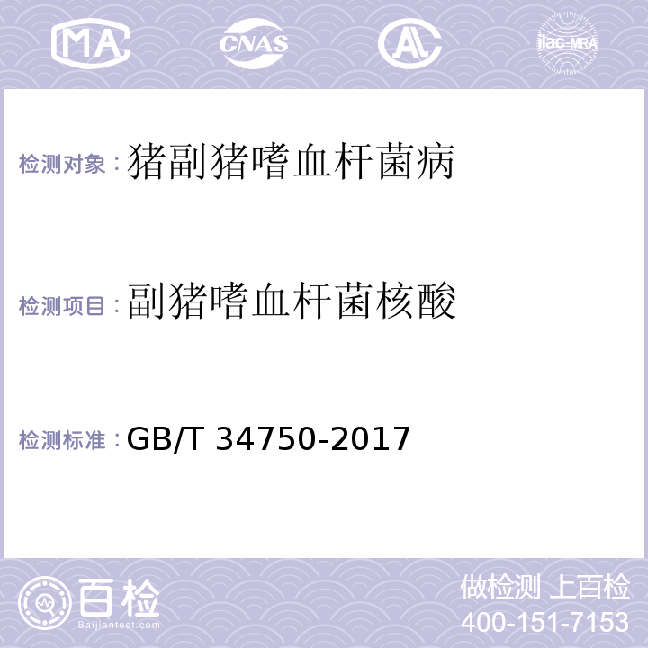 副猪嗜血杆菌核酸 副猪嗜血杆菌检测方法 GB/T 34750-2017