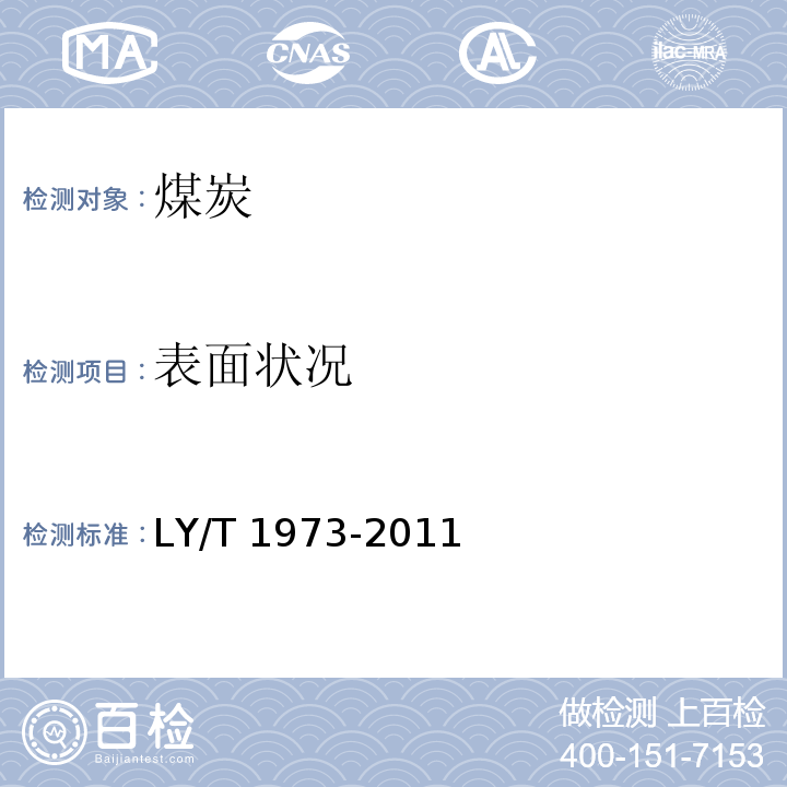 表面状况 生物质棒状成型炭LY/T 1973-2011