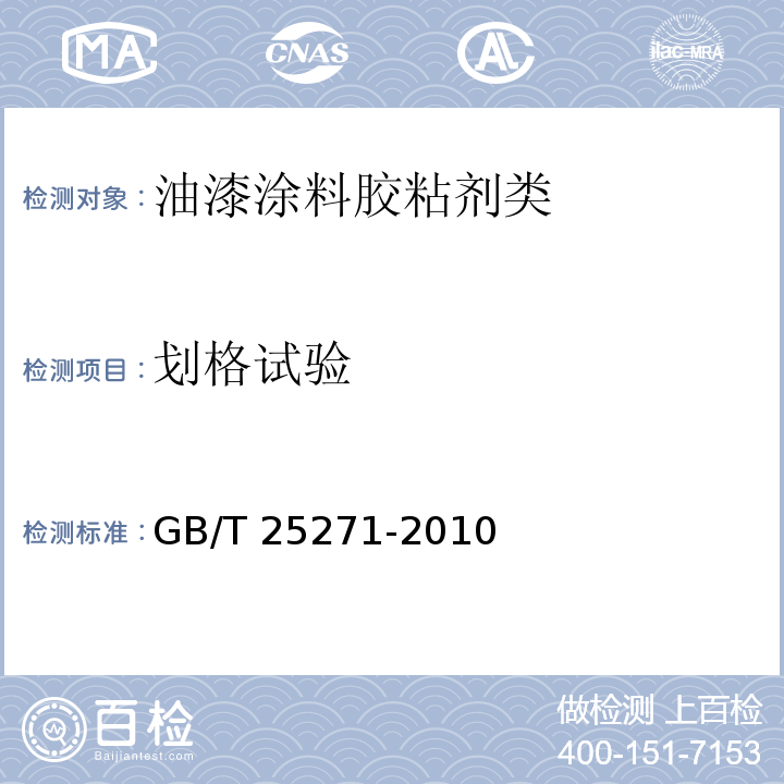 划格试验 硝基涂料GB/T 25271-2010　5.12