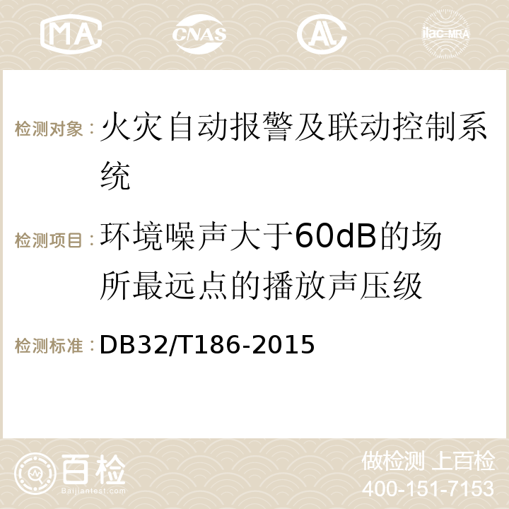 环境噪声大于60dB的场所最远点的播放声压级 DB32/T 186-2015 建筑消防设施检测技术规程