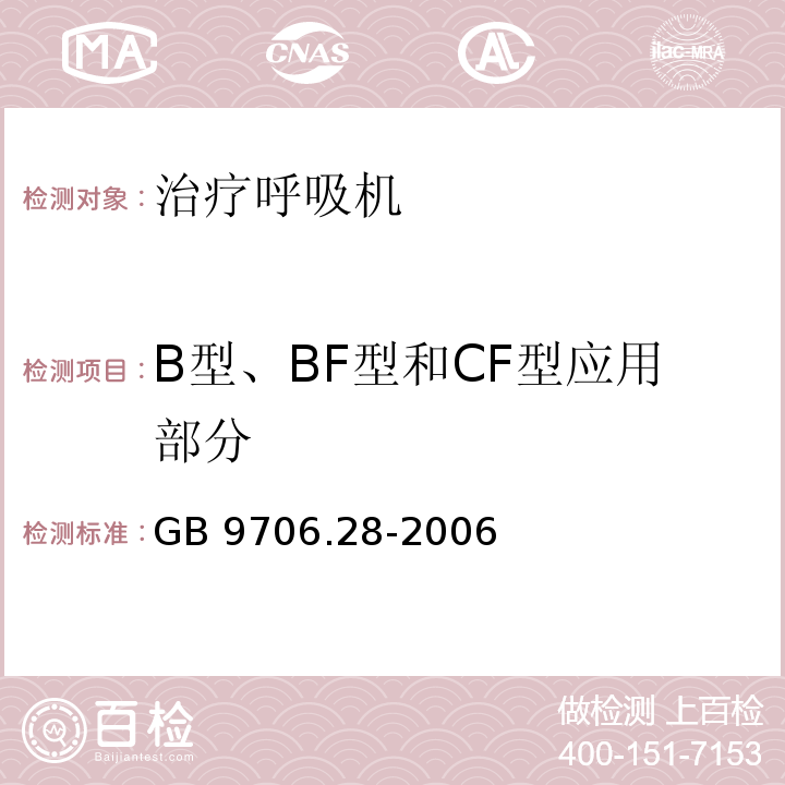 B型、BF型和CF型应用部分 医用电气设备第2部分：呼吸机安全专用要求—治疗呼吸机GB 9706.28-2006