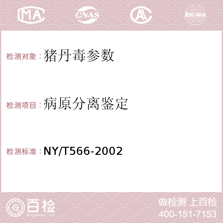 病原分离鉴定 猪丹毒诊断技术NY/T566-2002（农业部）