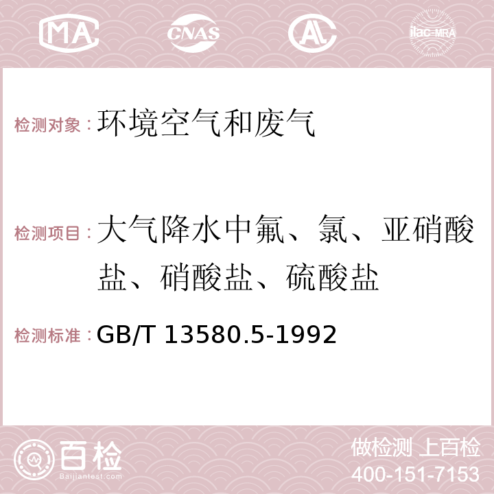 大气降水中氟、氯、亚硝酸盐、硝酸盐、硫酸盐 大气降水中氟、氯、亚硝酸盐、硝酸盐、硫酸盐的测定 离子色谱法GB/T 13580.5-1992