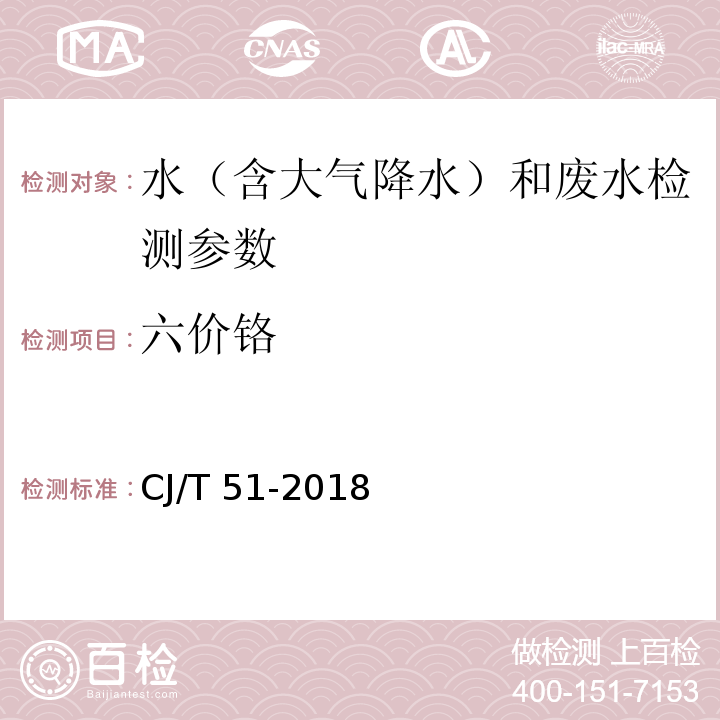 六价铬 城市污水水质检验方法标准 （二苯碳酰二肼分光光度法）CJ/T 51-2018