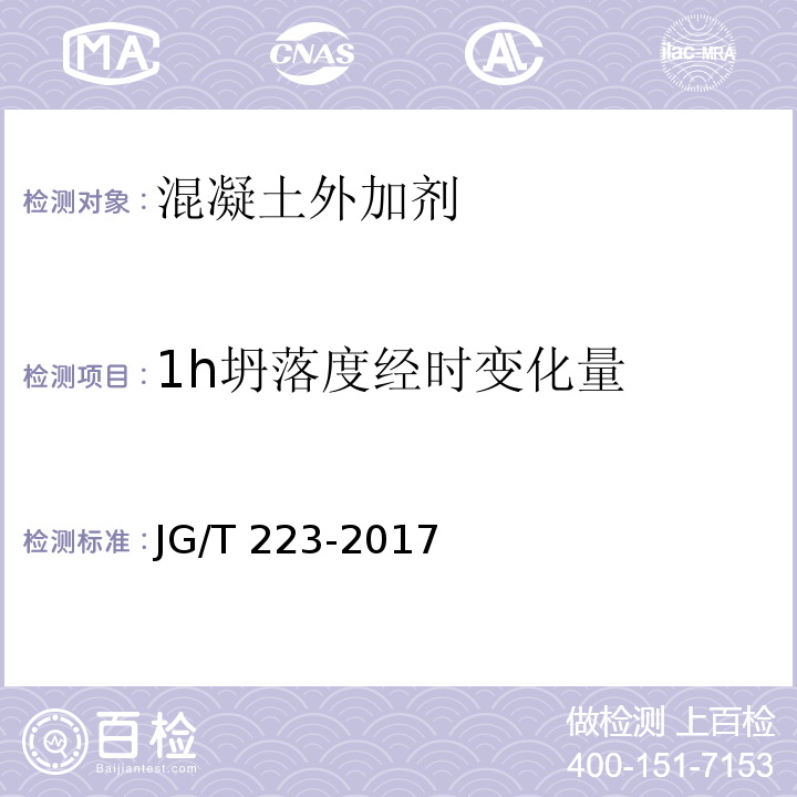 1h坍落度经时变化量 聚羧酸系高性能减水剂JG/T 223-2017