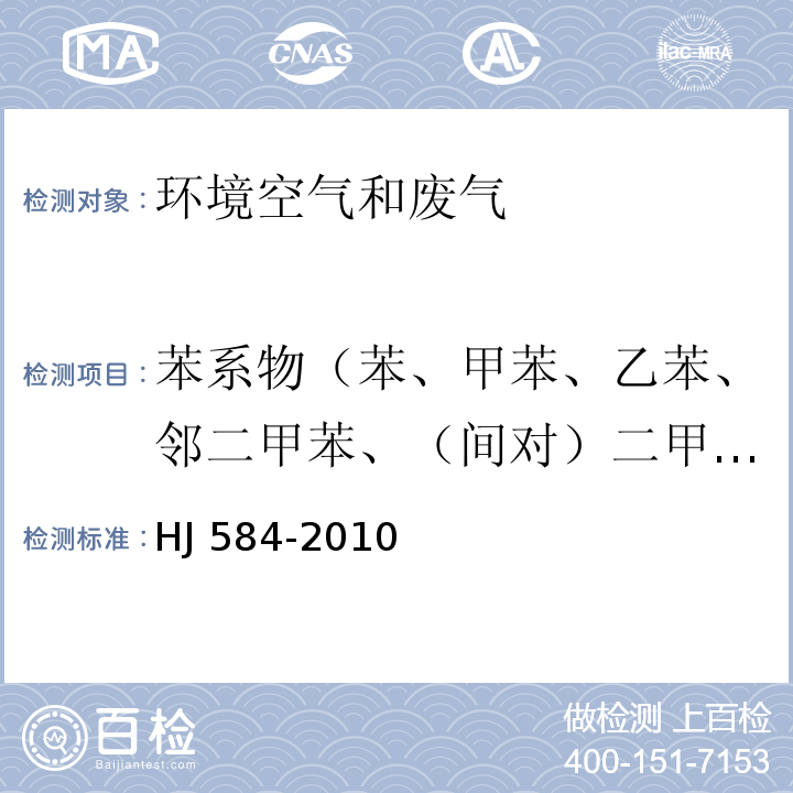 苯系物（苯、甲苯、乙苯、邻二甲苯、（间对）二甲苯、异丙苯、苯乙烯） 环境空气 苯系物的测定 活性炭吸附/二硫化碳解吸-气相色谱法