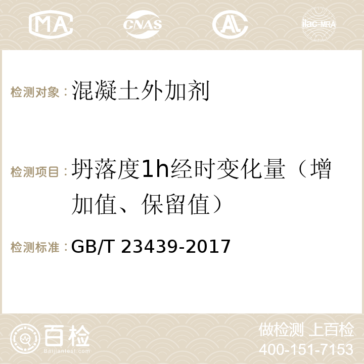 坍落度1h经时变化量（增加值、保留值） 混凝土膨胀剂 GB/T 23439-2017