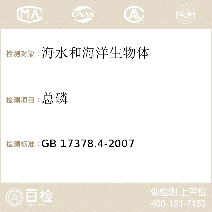 总磷 海洋监测规范 第4部分：海水分析 GB 17378.4-2007 过硫酸钾氧化法40