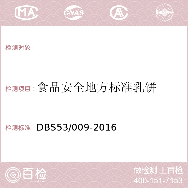 食品安全地方标准乳饼 DBS 53/009-2016 DBS53/009-2016