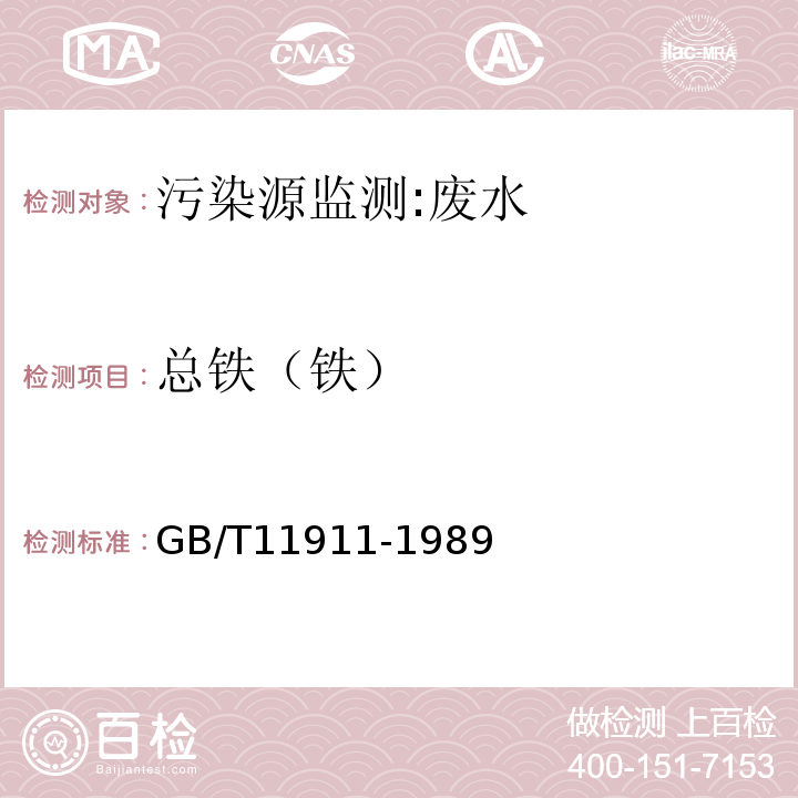 总铁（铁） GB/T 11911-1989 水质 铁、锰的测定 火焰原子吸收分光光度法