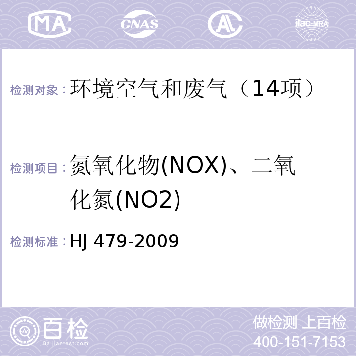 氮氧化物(NOX)、二氧化氮(NO2) 环境空气 氮氧化物（一氧化氮和二氧化氮）的测定 盐酸萘乙二胺分光光度法HJ 479-2009及修改单