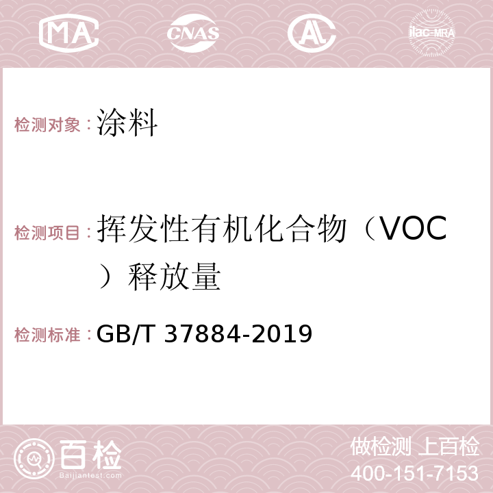 挥发性有机化合物（VOC）释放量 涂料中挥发性有机化合物(VOC)释放量的测定GB/T 37884-2019