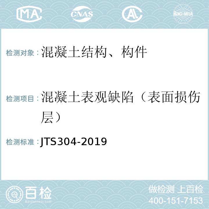 混凝土表观缺陷（表面损伤层） JTS 304-2019 水运工程水工建筑物检测与评估技术规范(附条文说明)