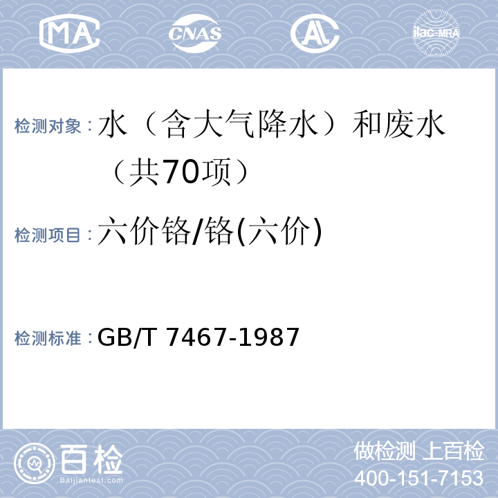 六价铬/铬(六价) 水质 六价铬的测定 二苯碳酰二肼分光光度法 GB/T 7467-1987