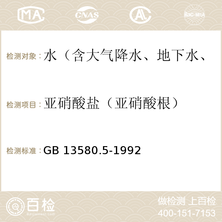 亚硝酸盐（亚硝酸根） GB/T 13580.5-1992 大气降水中氟、氯、亚硝酸盐、硝酸盐、硫酸盐的测定 离子色谱法