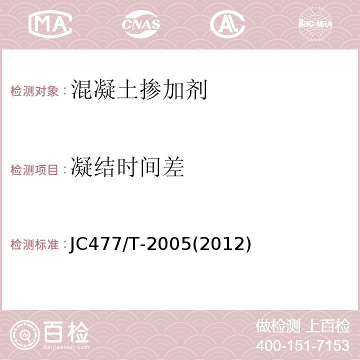 凝结时间差 JC 477-1992 喷射混凝土用速凝剂