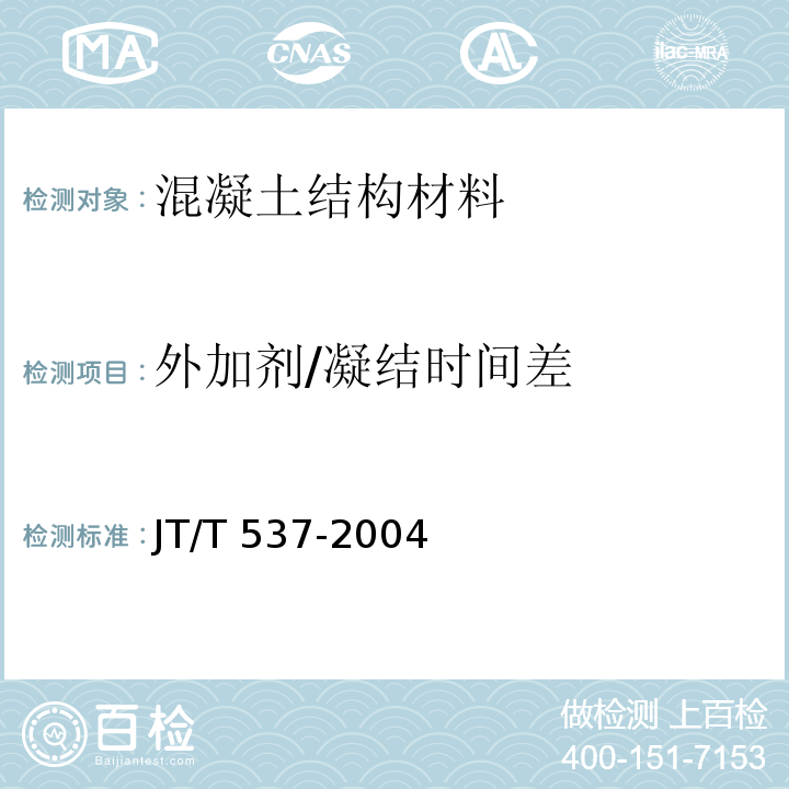 外加剂/凝结时间差 JT/T 537-2004 钢筋混凝土阻锈剂