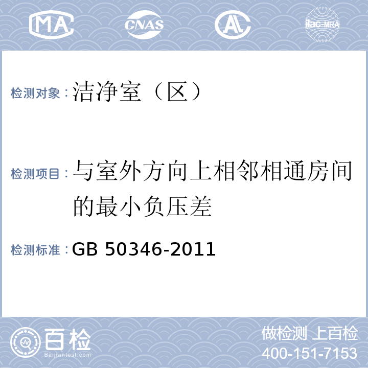 与室外方向上相邻相通房间的最小负压差 生物安全实验室建筑技术规范GB 50346-2011