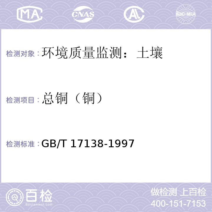 总铜（铜） 土壤质量 铜、锌的测定火焰原子吸收分光光度法