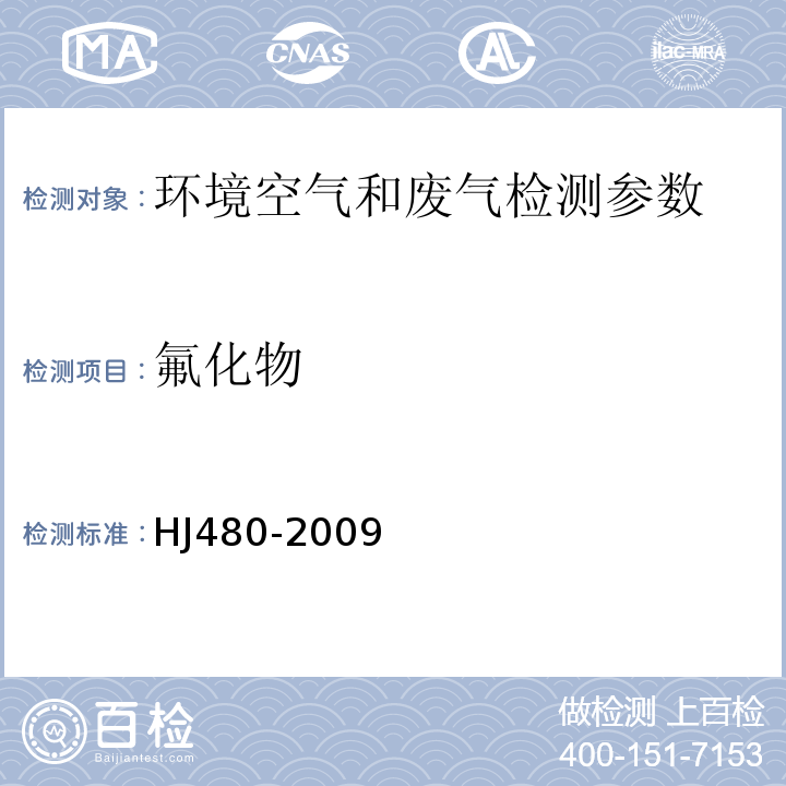 氟化物 环境空气 氟化物质量浓度的测定滤膜·氟离子选择电极法 HJ480-2009