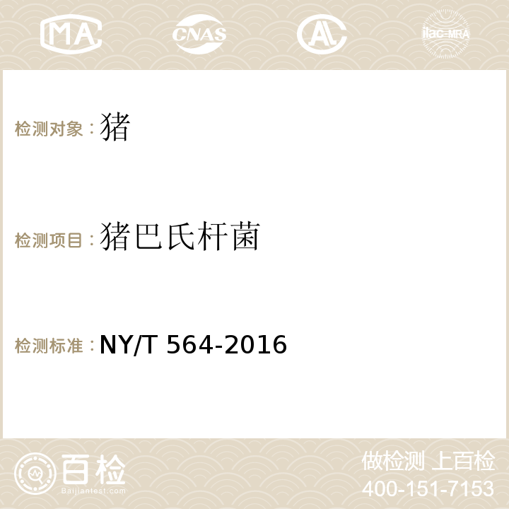 猪巴氏杆菌 猪巴氏杆菌病诊断技术 NY/T 564-2016