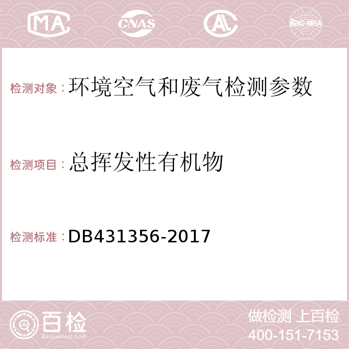 总挥发性有机物 DB 431356-2017 表面涂装（汽车制造及维修）挥发性有机物、镍排放标准 DB431356-2017附录D