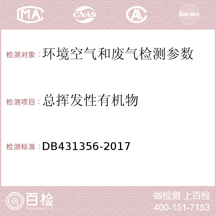 总挥发性有机物 表面涂装（汽车制造及维修）挥发性有机物、镍排放标准 DB431356-2017附录D