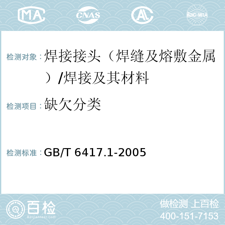 缺欠分类 金属熔化焊接头缺欠分类及说明 /GB/T 6417.1-2005