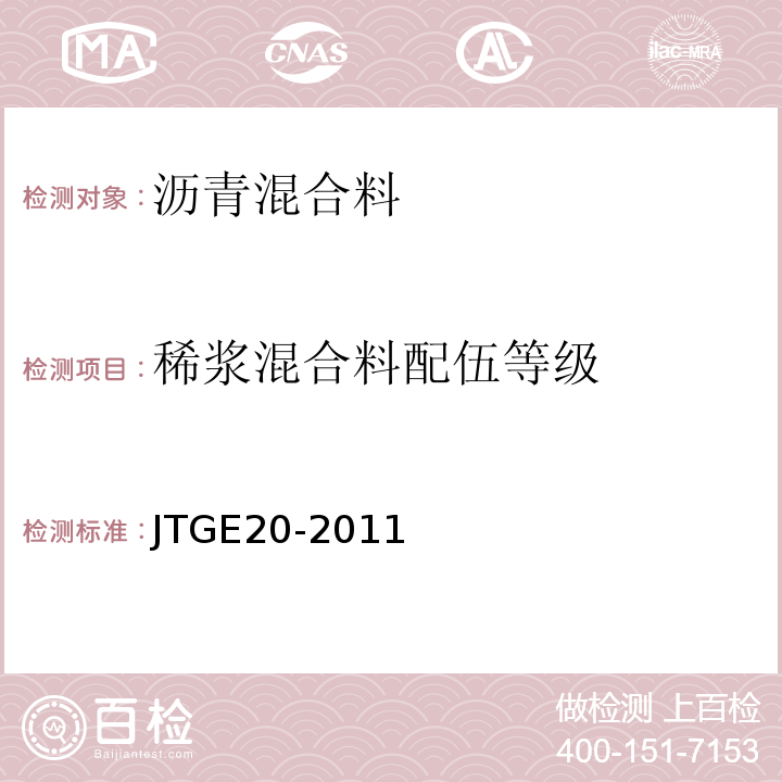 稀浆混合料配伍等级 JTG E20-2011 公路工程沥青及沥青混合料试验规程