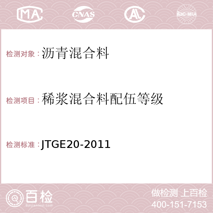 稀浆混合料配伍等级 公路工程沥青及沥青混合料试验规程 JTGE20-2011