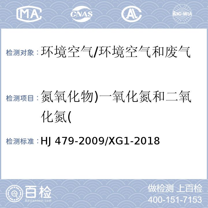 氮氧化物)一氧化氮和二氧化氮( 环境空气氮氧化物一氧化氮和二氧化氮的测定盐酸萘乙二胺分光光度法/HJ 479-2009/XG1-2018