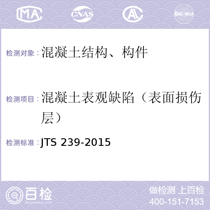 混凝土表观缺陷（表面损伤层） JTS 239-2015 水运工程混凝土结构实体检测技术规程(附条文说明)