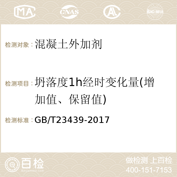 坍落度1h经时变化量(增加值、保留值) 混凝土膨胀剂 GB/T23439-2017