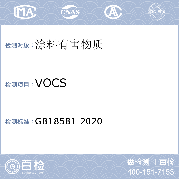 VOCS 木器涂料中有害物质限量GB18581-2020