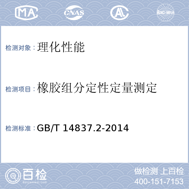 橡胶组分定性定量测定 橡胶和橡胶制品 热重分析法测定硫化胶和未硫化胶的成分 第2部分：丙烯腈-丁二烯橡胶和卤化丁基橡胶GB/T 14837.2-2014