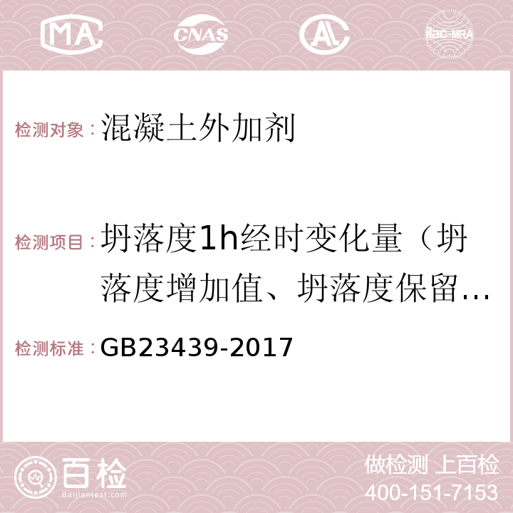 坍落度1h经时变化量（坍落度增加值、坍落度保留值） 混凝土膨胀剂 GB23439-2017