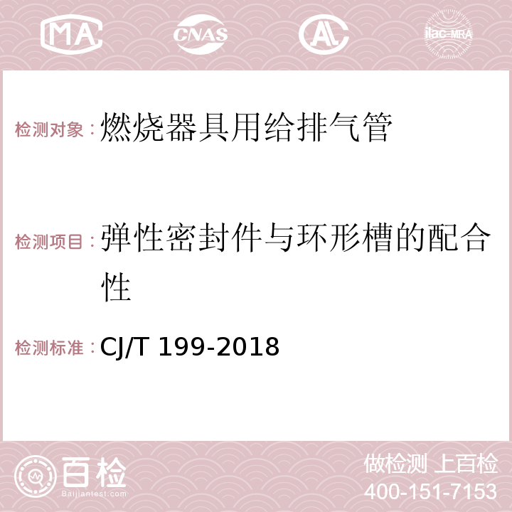 弹性密封件与环形槽的配合性 燃烧器具用给排气管CJ/T 199-2018