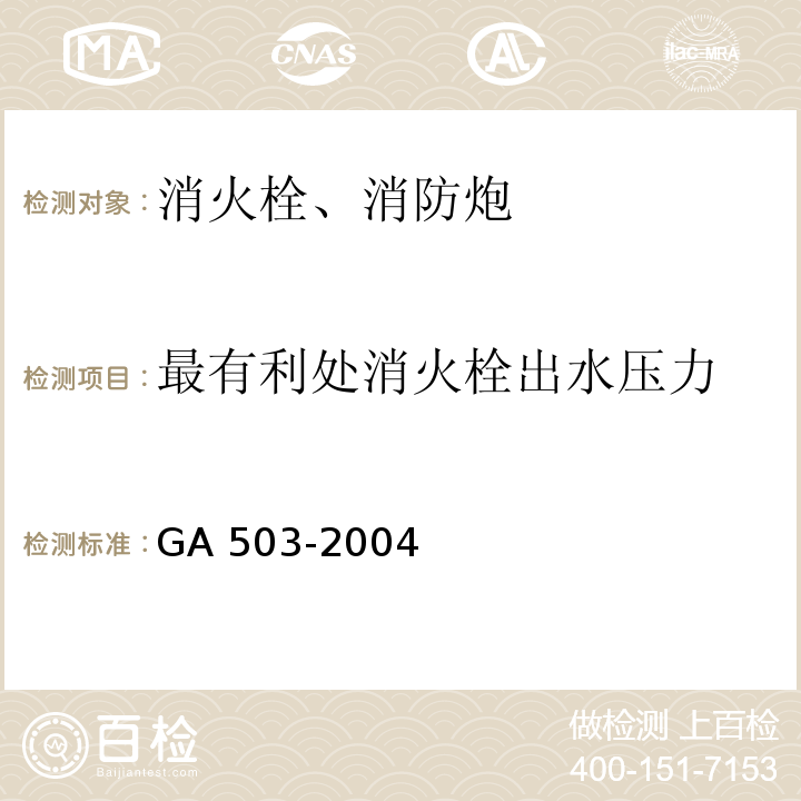 最有利处消火栓出水压力 建筑消防设施检测技术规程GA 503-2004（5.5.5.1.4）