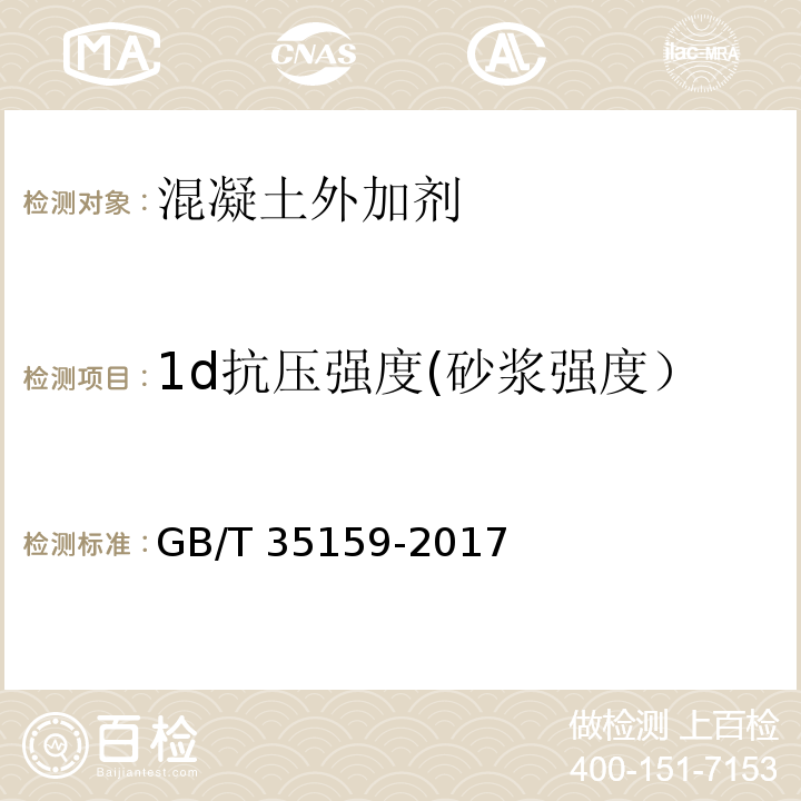 1d抗压强度(砂浆强度） 喷射混凝土用速凝剂GB/T 35159-2017