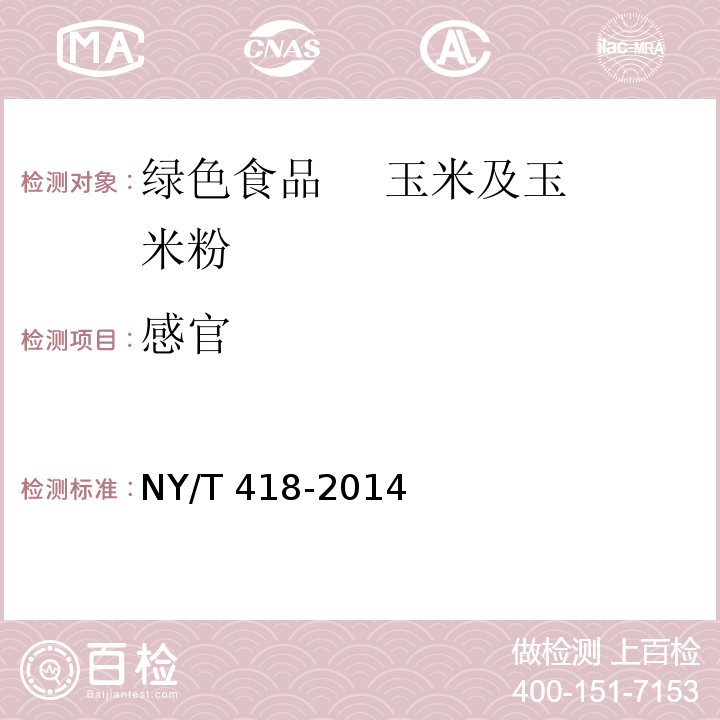 感官 绿色食品 玉米及玉米粉 NY/T 418-2014