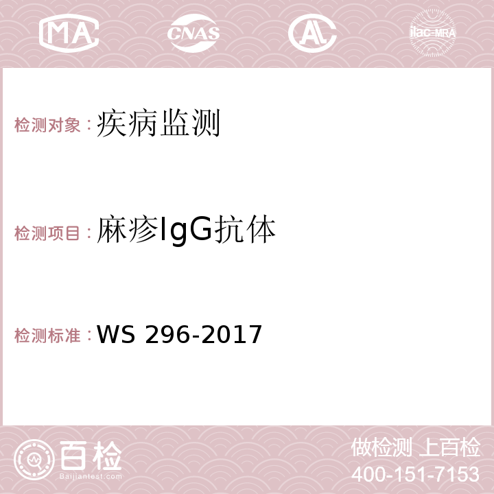 麻疹IgG抗体 麻疹诊断 WS 296-2017 附录A