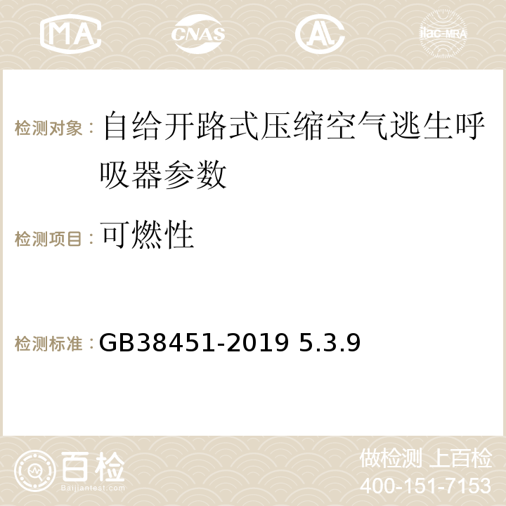 可燃性 呼吸防护 自给开路式压缩空气逃生呼吸器GB38451-2019 5.3.9