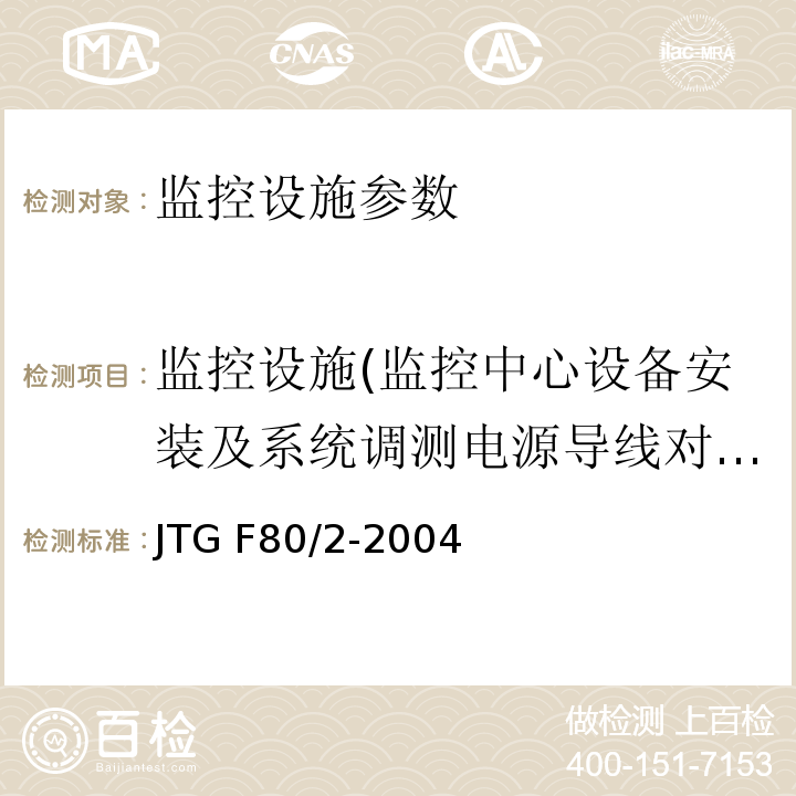 监控设施(监控中心设备安装及系统调测电源导线对机壳接地绝缘电阻） JTG F80/2-2004 公路工程质量检验评定标准 第二册 机电工程(附条文说明)