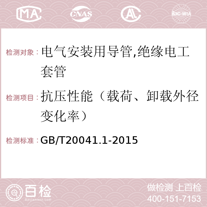 抗压性能（载荷、卸载外径变化率） 电缆管理用导管系统 第1部分：通用要求GB/T20041.1-2015